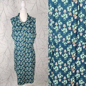 Birds of North America Flower Pots Print Cotton Vanneau Shirt Dress
